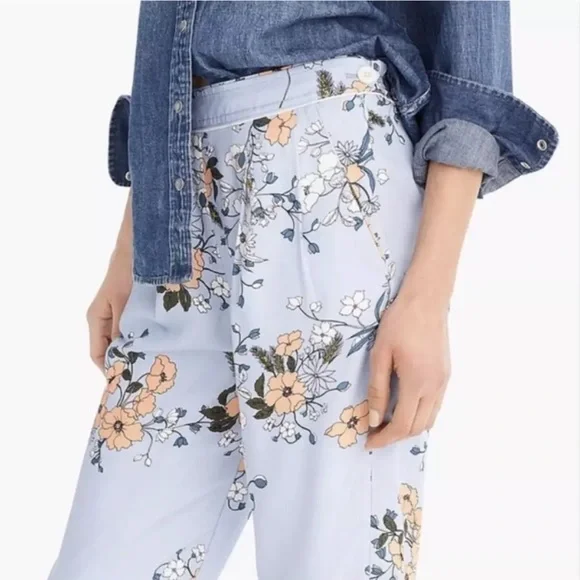J. Crew Garden Floral Sky Blue Silky High-rise Pocket Pants - Picture 2 of 16